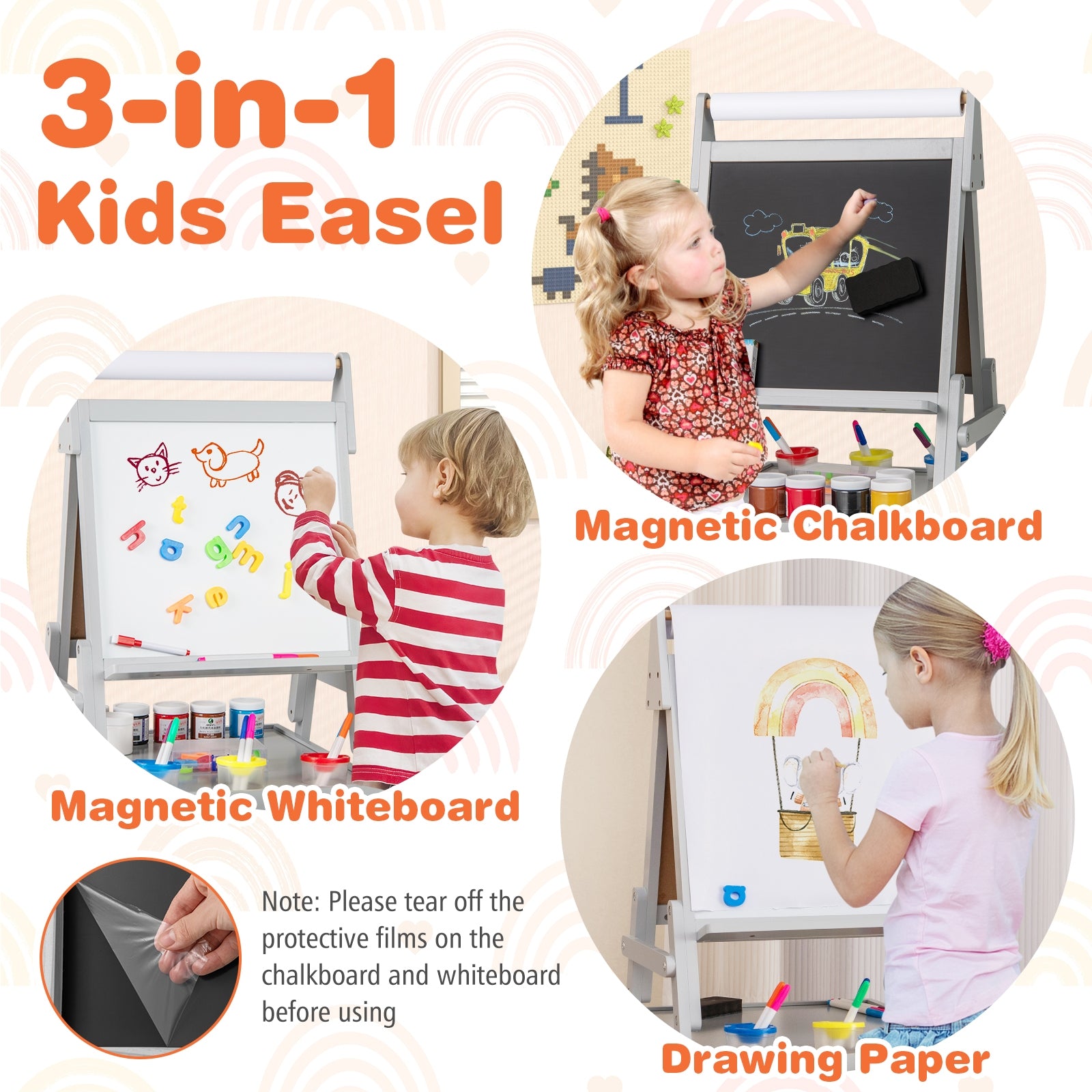 3-In-1 Kids Art Easel, Magnetic Chalkboard And Whiteboard, Gray Art Easels at Gallery Canada