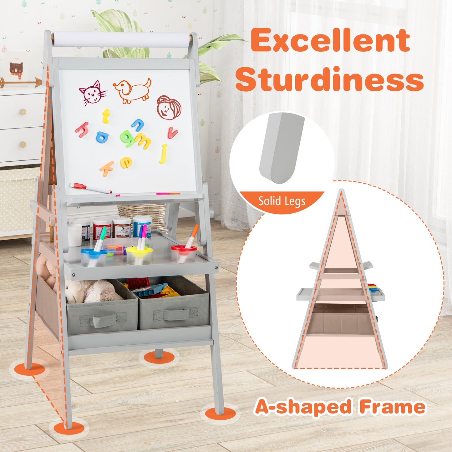 3-In-1 Kids Art Easel, Magnetic Chalkboard And Whiteboard, Gray Art Easels at Gallery Canada