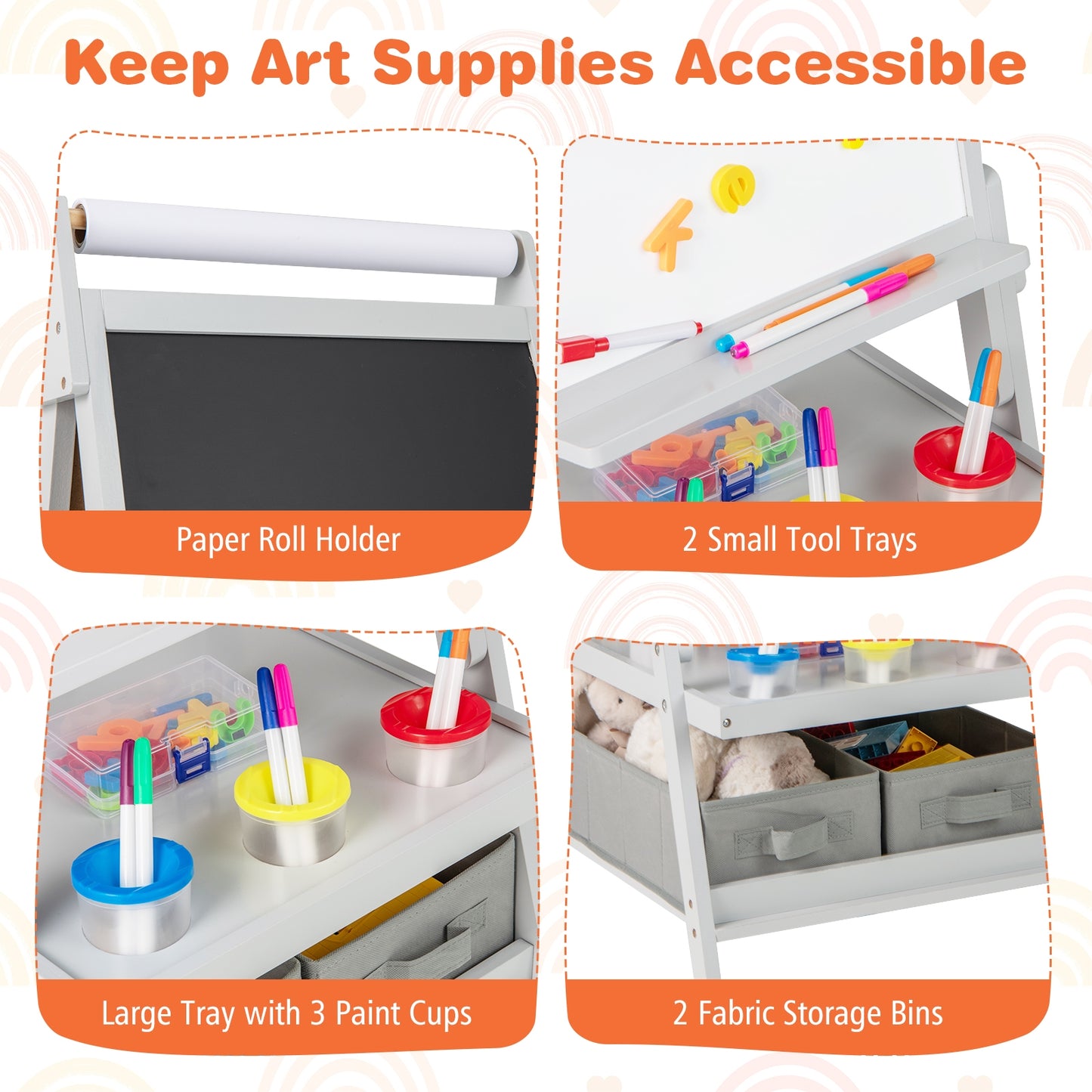 3-In-1 Kids Art Easel, Magnetic Chalkboard And Whiteboard, Gray Art Easels at Gallery Canada
