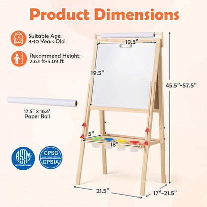 Adjustable Double-Sided Easel With 4 Paint Cups, Natural Art Easels at Gallery Canada