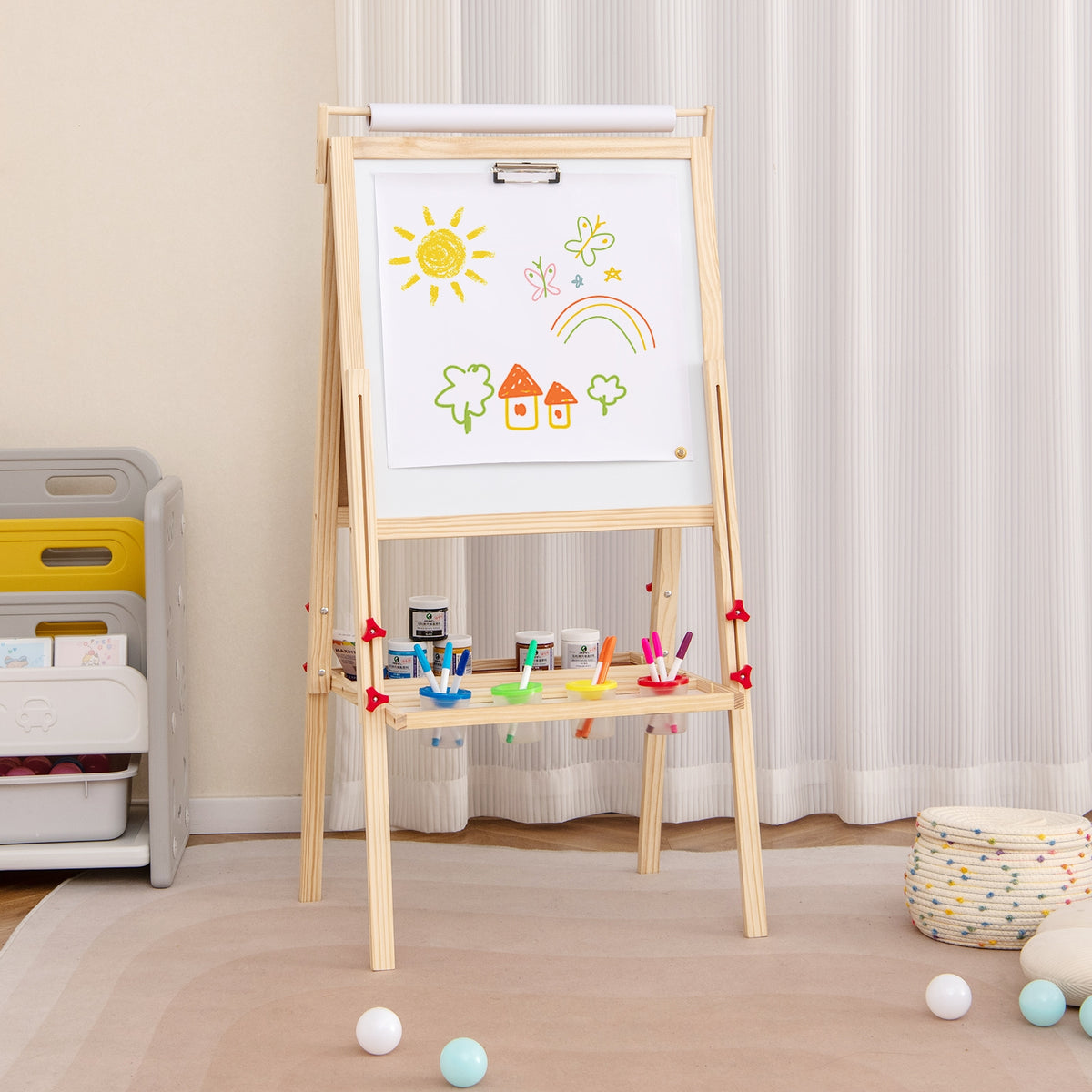 Adjustable Double-Sided Easel With 4 Paint Cups, Natural Art Easels at Gallery Canada