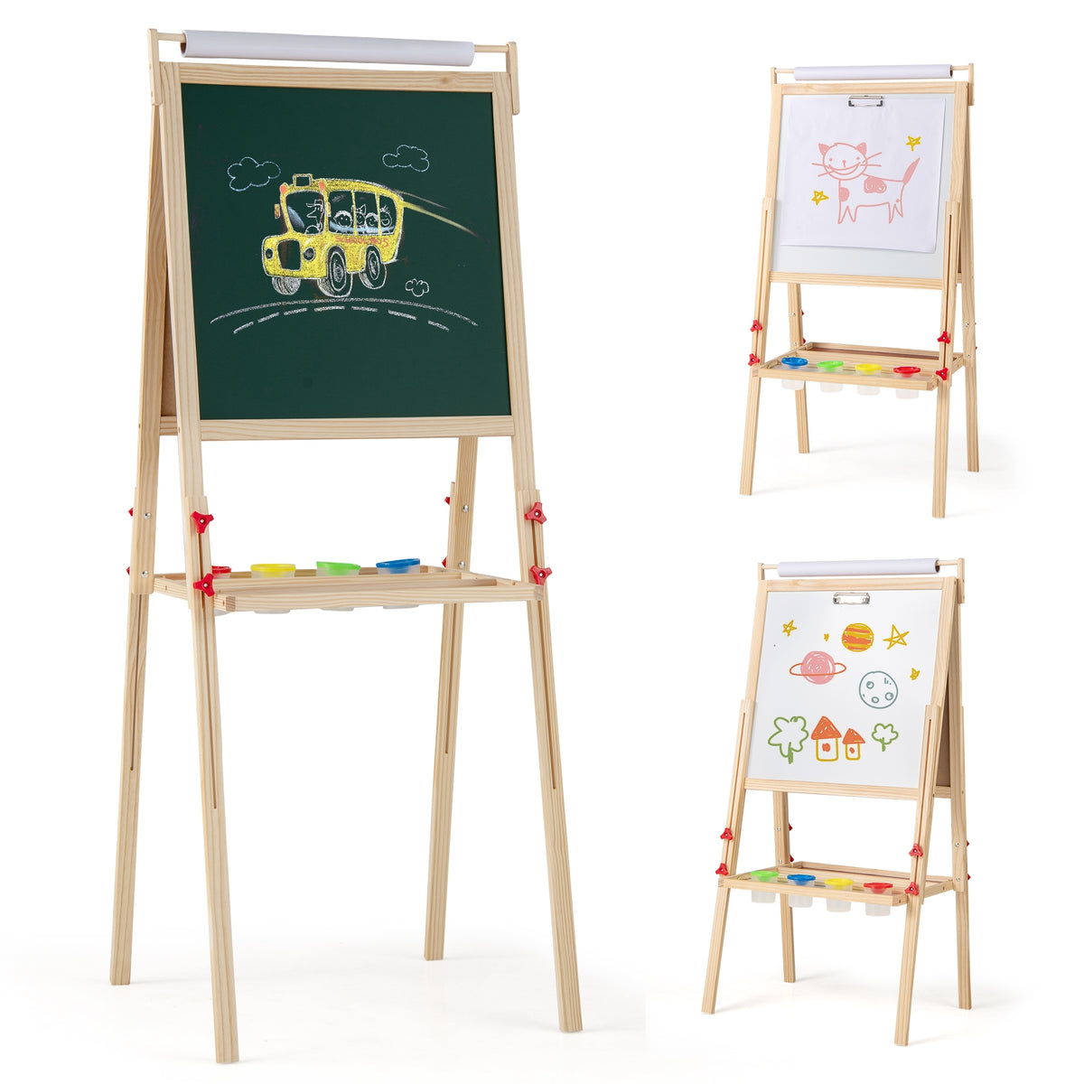 Adjustable Double-Sided Easel With 4 Paint Cups, Natural Art Easels Natural at Gallery Canada