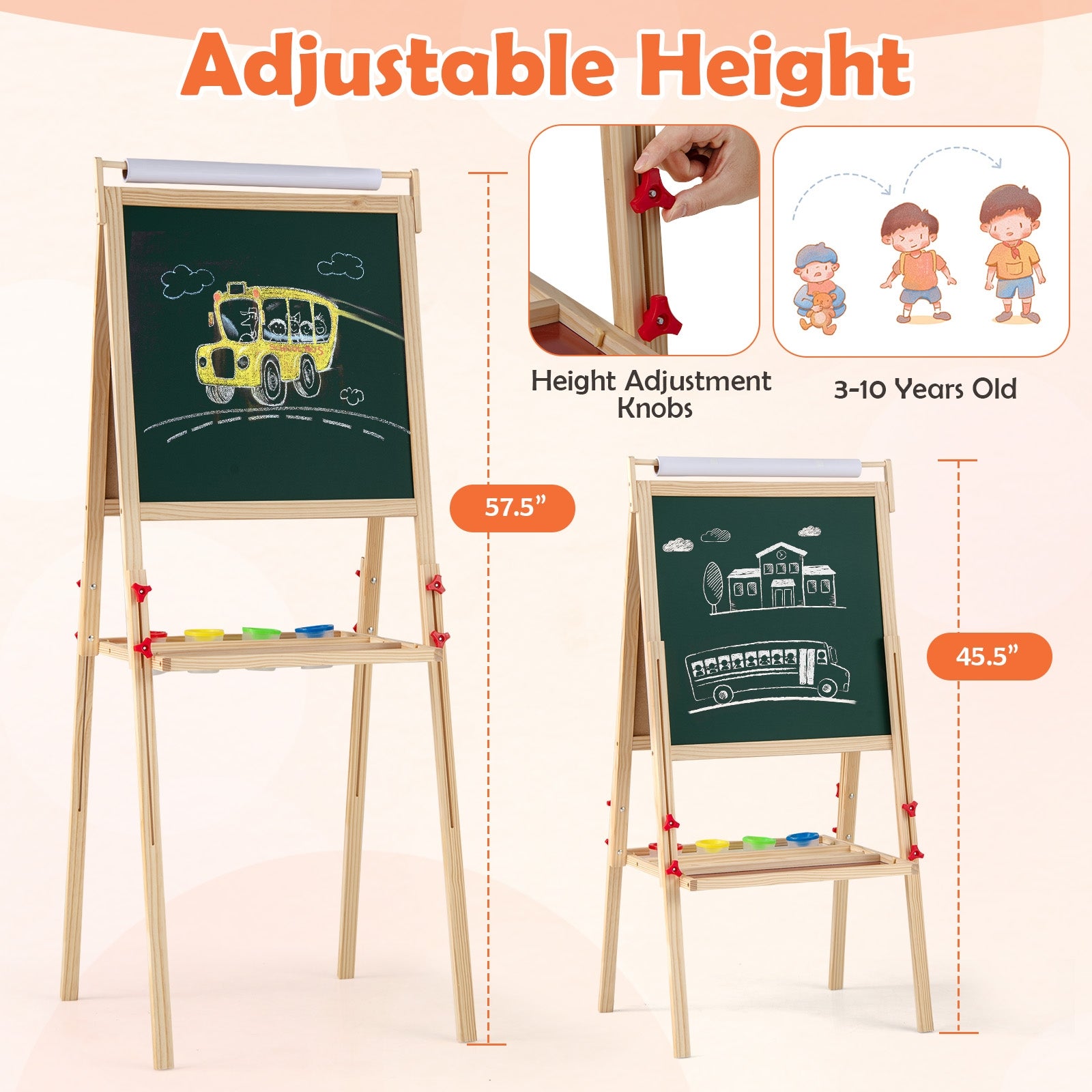 Adjustable Double-Sided Easel With 4 Paint Cups, Natural Art Easels at Gallery Canada