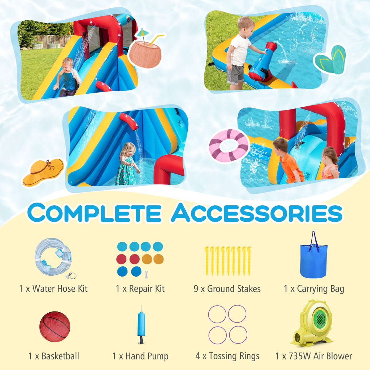 Inflatable Double Water Slide Park, 9-in-1 Giant Bounce House, 735W Blower Inflatable Water Slides at Gallery Canada
