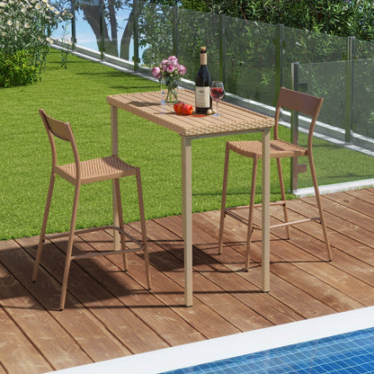 3 Piece Patio Bar Table Set, Height Table, 2 Armless Chairs, Brown Patio Bar Furniture at Gallery Canada