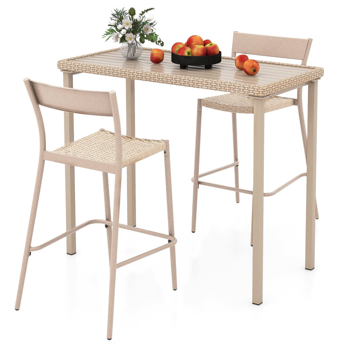 3 Piece Patio Bar Table Set, Height Table, 2 Armless Chairs, Brown Patio Bar Furniture at Gallery Canada