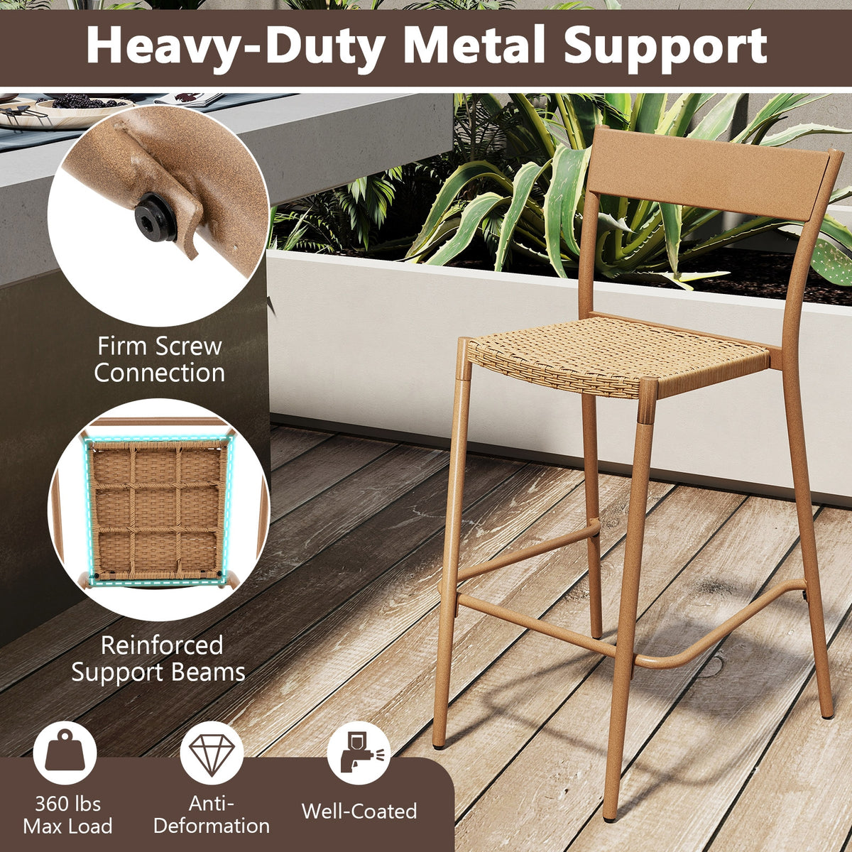 3 Piece Patio Bar Table Set, Height Table, 2 Armless Chairs, Brown Patio Bar Furniture at Gallery Canada