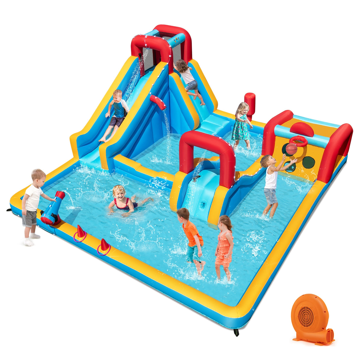 Inflatable Double Water Slide Park, 9-in-1 Giant Bounce House, 750W Blower Inflatable Water Slides at Gallery Canada