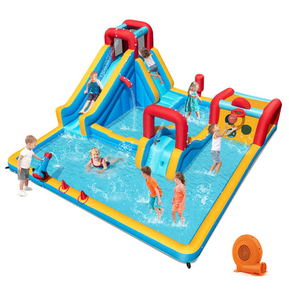 Inflatable Double Water Slide Park, 9-in-1 Giant Bounce House, 750W Blower Inflatable Water Slides at Gallery Canada