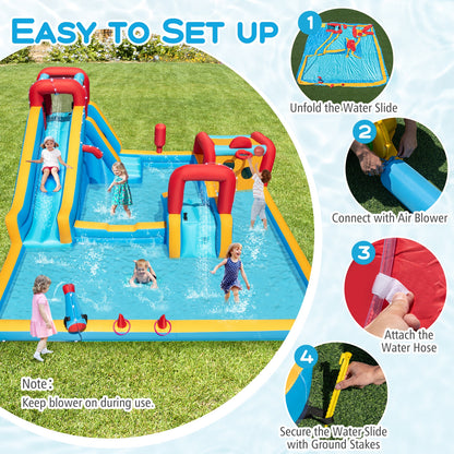 Inflatable Double Water Slide Park, 9-in-1 Giant Bounce House, 750W Blower Inflatable Water Slides at Gallery Canada