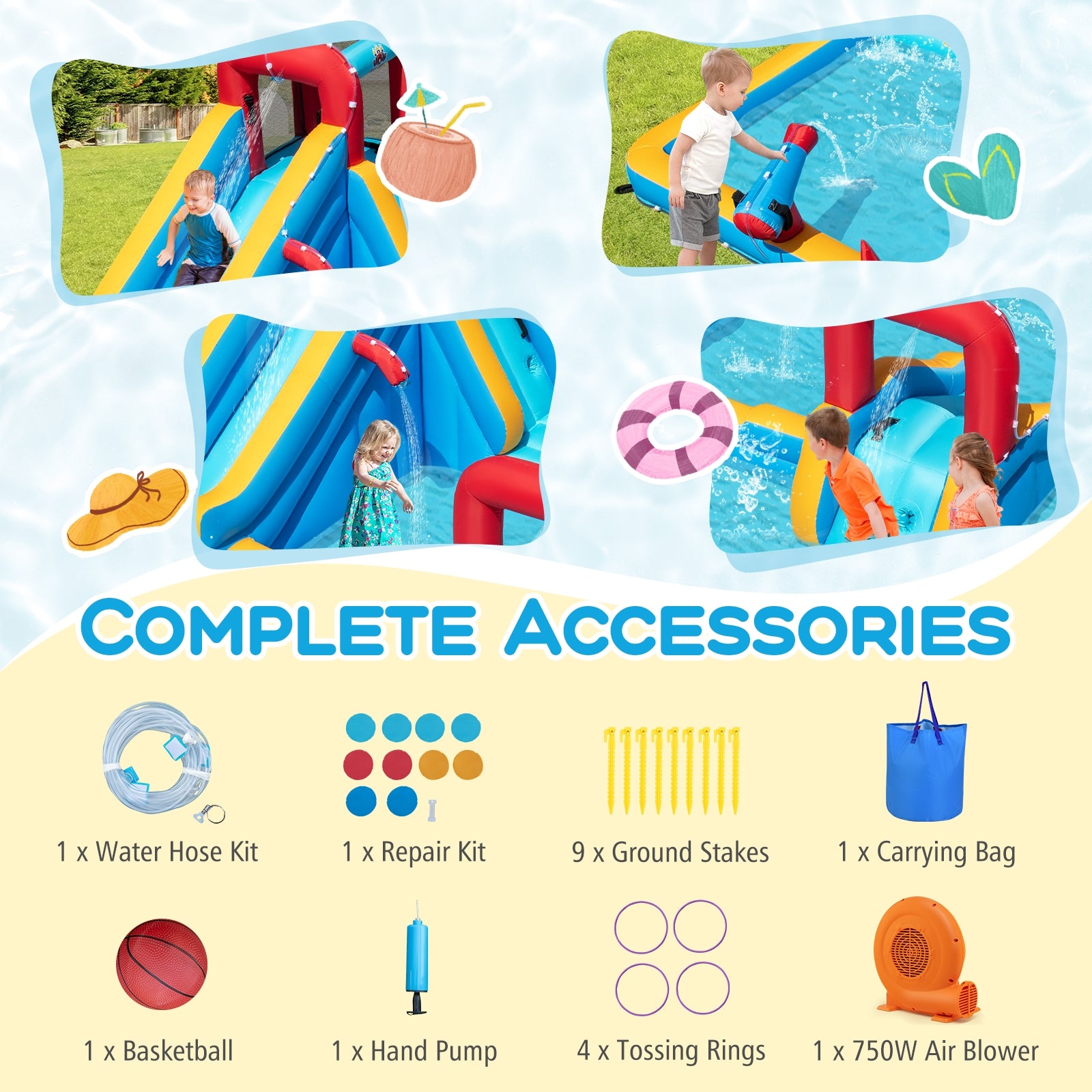 Inflatable Double Water Slide Park, 9-in-1 Giant Bounce House, 750W Blower Inflatable Water Slides at Gallery Canada