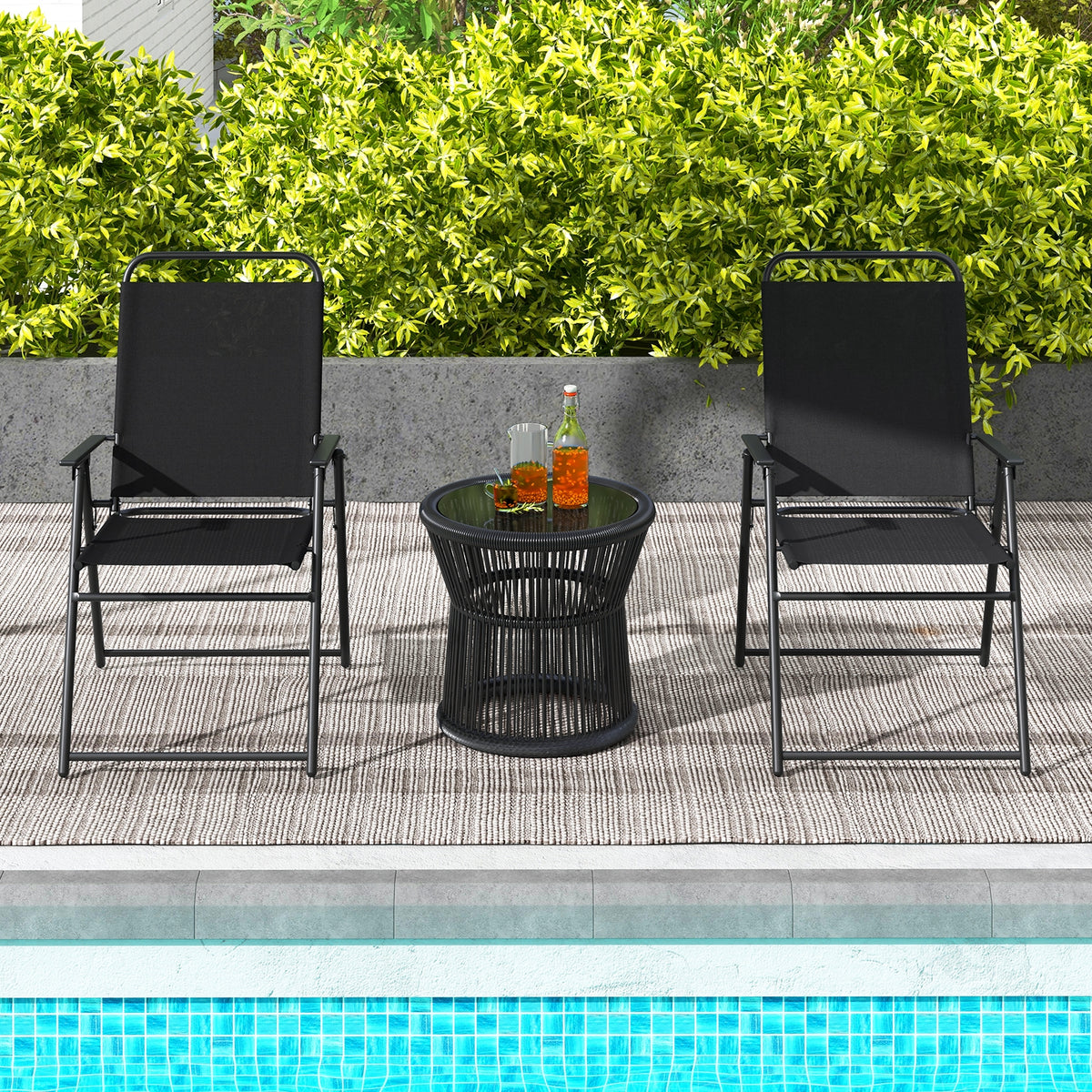 Outdoor Folding Sling Chairs, Set of 4, Black Patio Dining Chairs at Gallery Canada