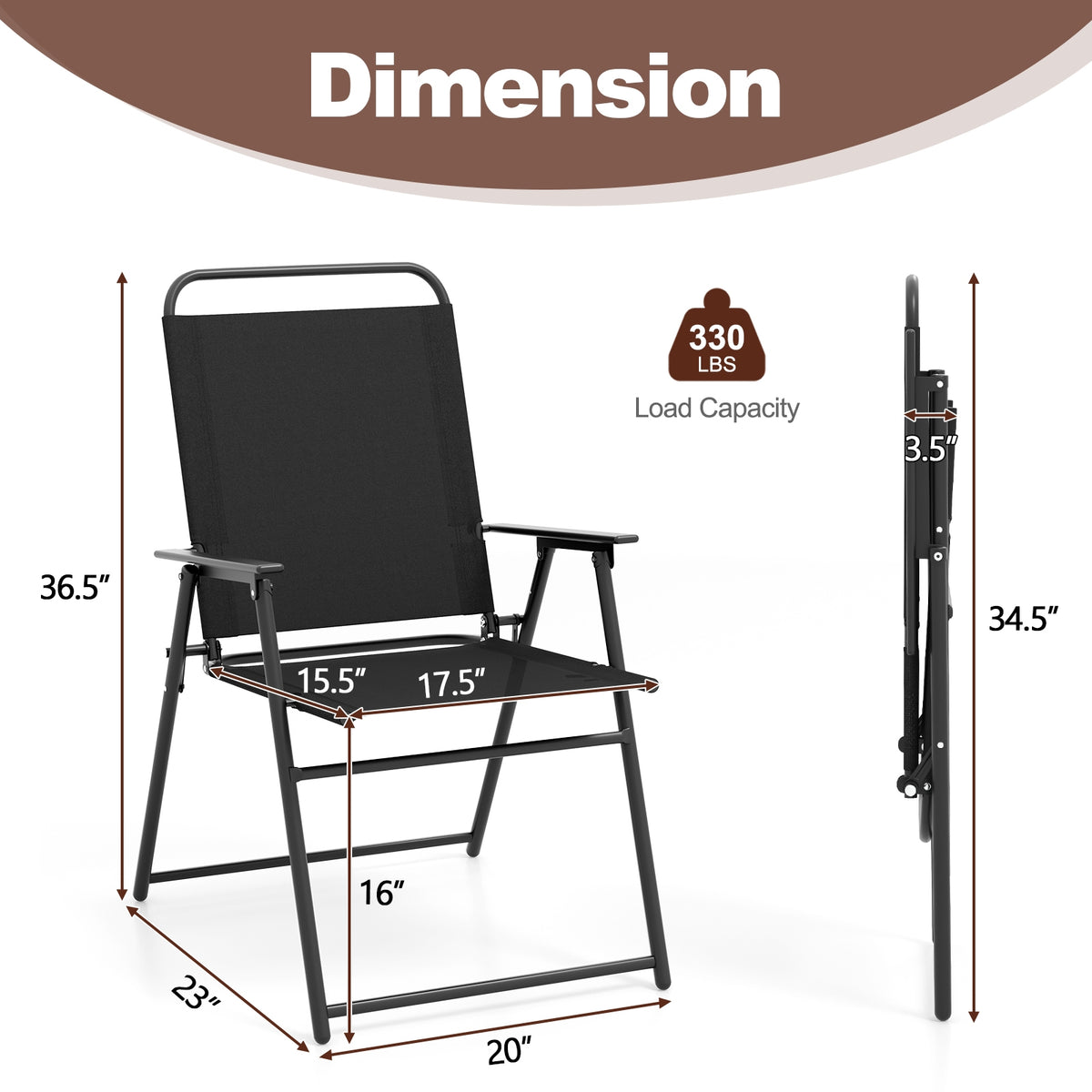 Outdoor Folding Sling Chairs, Set of 4, Black Patio Dining Chairs at Gallery Canada