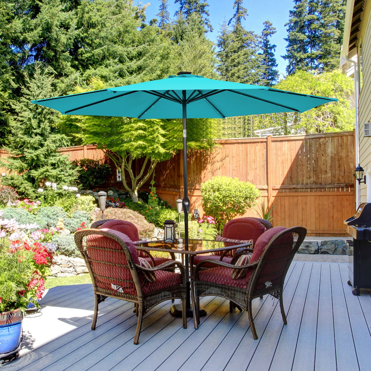10 Feet Outdoor Patio Umbrella, Solar LED Lights, Turquoise Outdoor Umbrellas at Gallery Canada