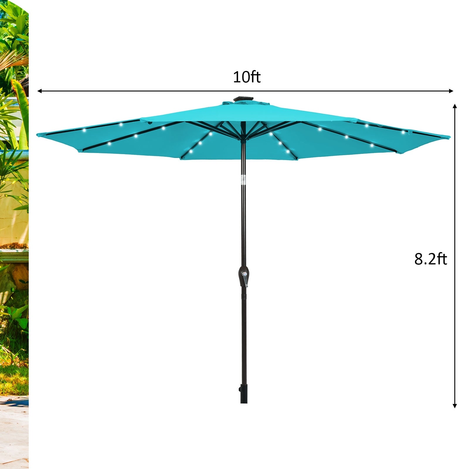 10 Feet Outdoor Patio Umbrella, Solar LED Lights, Turquoise Outdoor Umbrellas at Gallery Canada