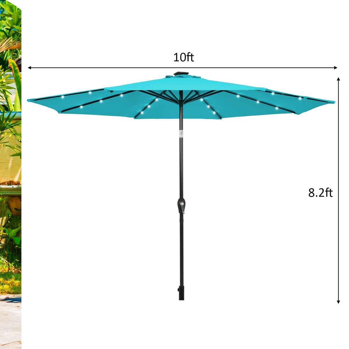 10 Feet Outdoor Patio Umbrella, Solar LED Lights, Turquoise Outdoor Umbrellas at Gallery Canada