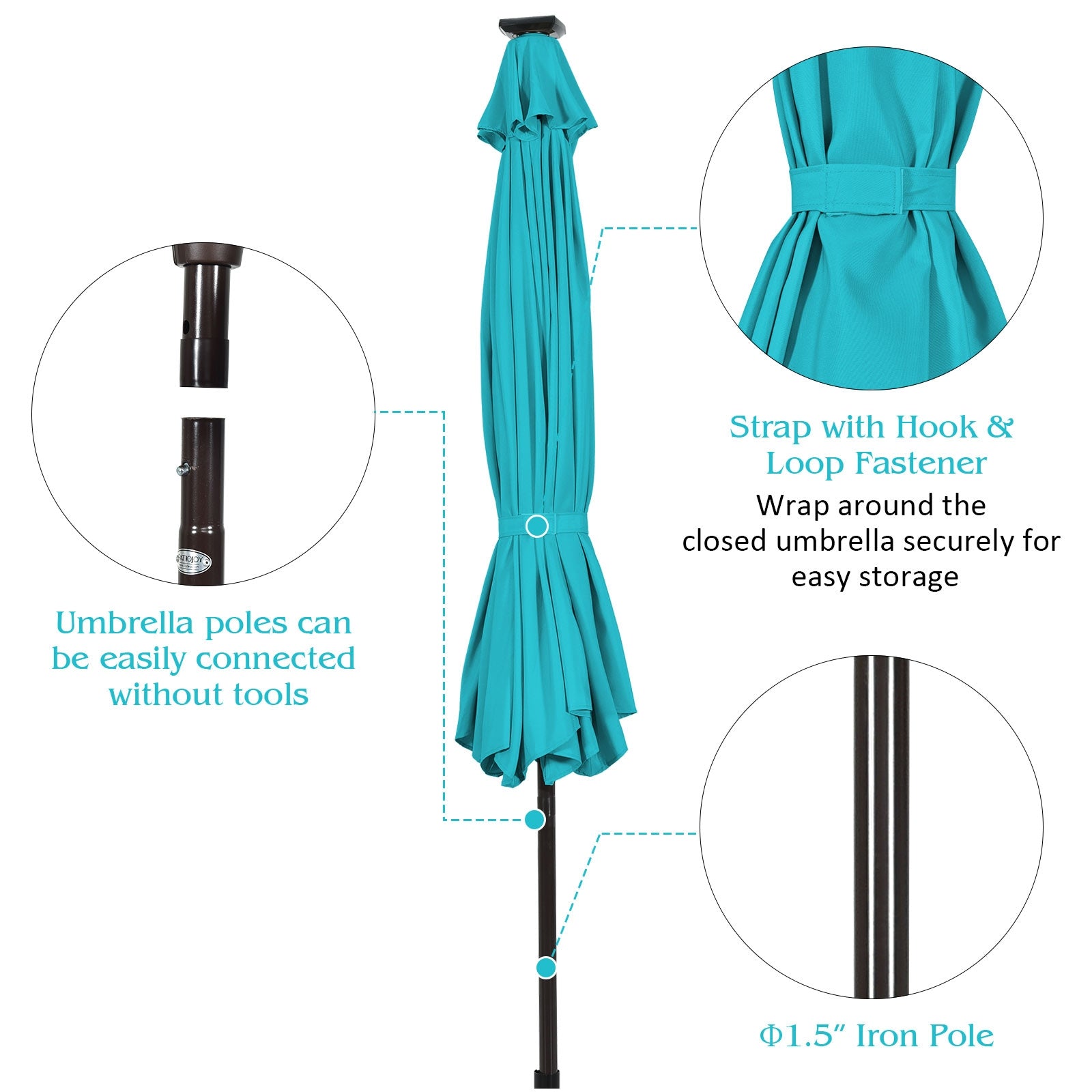 10 Feet Outdoor Patio Umbrella, Solar LED Lights, Turquoise Outdoor Umbrellas at Gallery Canada