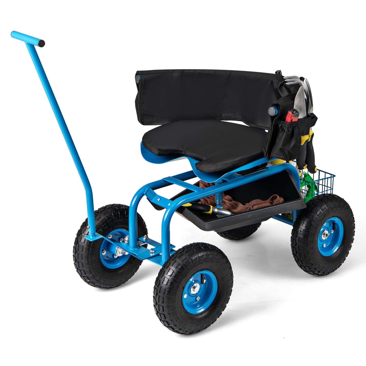 Rolling Garden Cart, Height Adjustable Swivel Seat, Storage Basket, Blue Garden Carts at Gallery Canada