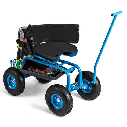 Rolling Garden Cart, Height Adjustable Swivel Seat, Storage Basket, Blue Garden Carts at Gallery Canada