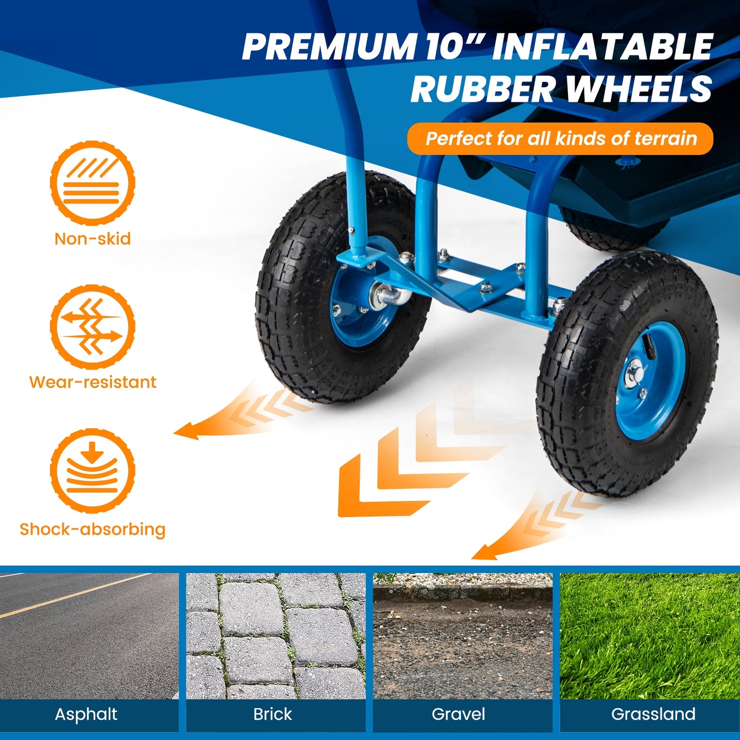 Rolling Garden Cart, Height Adjustable Swivel Seat, Storage Basket, Blue Garden Carts at Gallery Canada