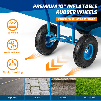 Rolling Garden Cart, Height Adjustable Swivel Seat, Storage Basket, Blue Garden Carts at Gallery Canada
