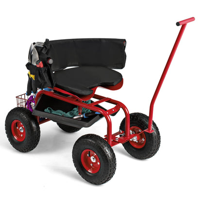 Garden Cart With Adjustable Seat, Storage Basket, Red Garden Carts Red at Gallery Canada