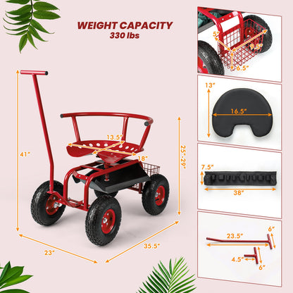 Garden Cart With Adjustable Seat, Storage Basket, Red Garden Carts at Gallery Canada