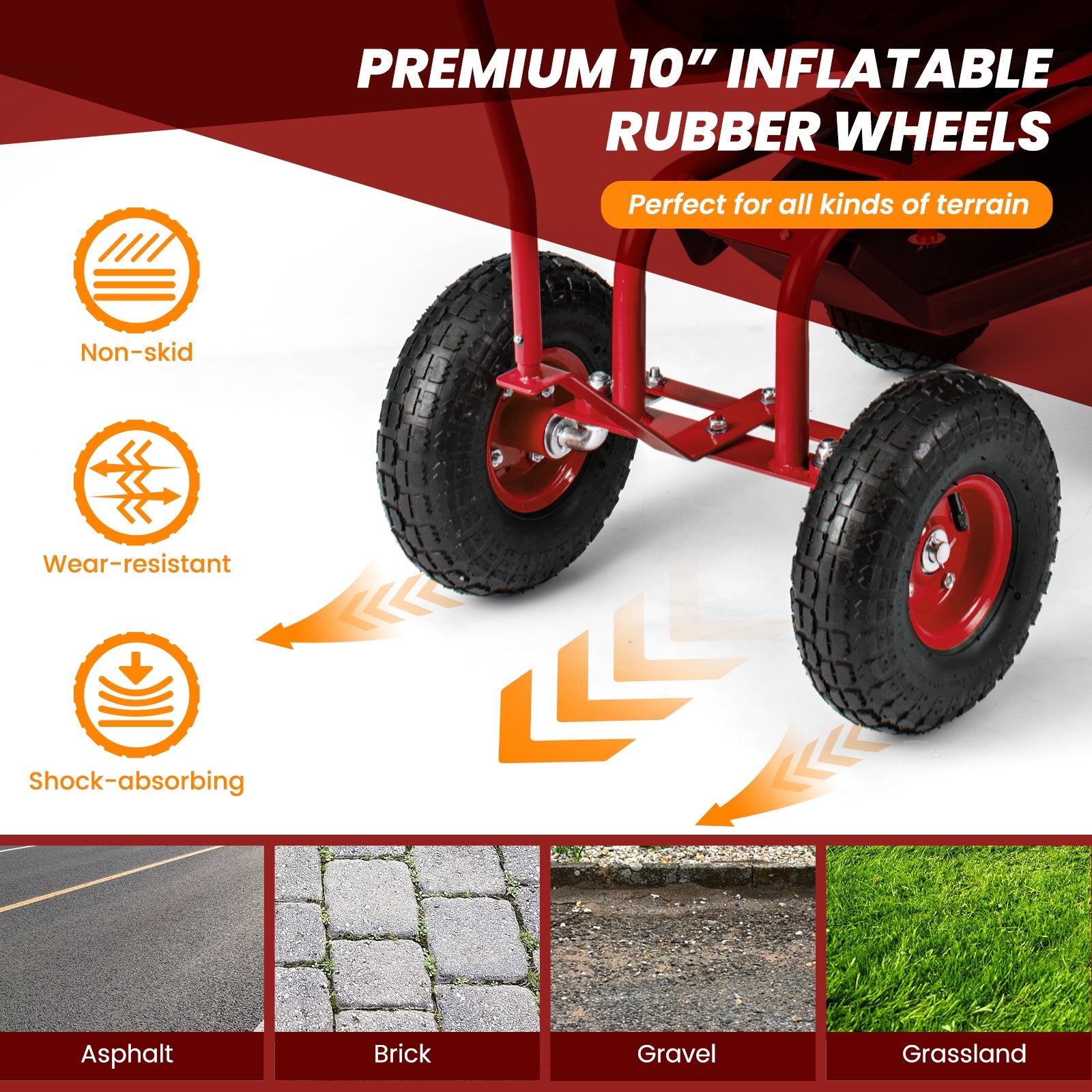 Garden Cart With Adjustable Seat, Storage Basket, Red Garden Carts at Gallery Canada