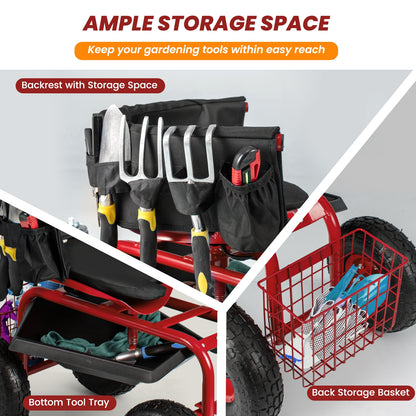 Garden Cart With Adjustable Seat, Storage Basket, Red Garden Carts at Gallery Canada