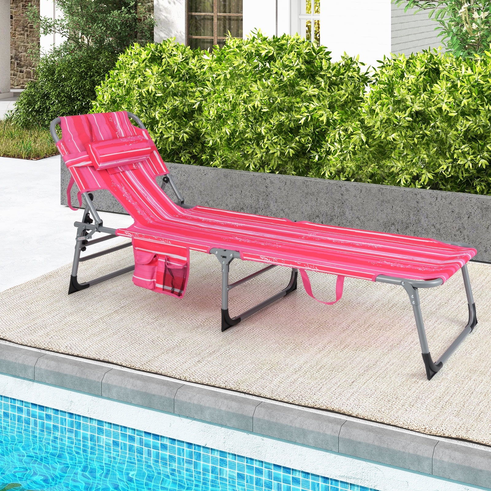 Folding Beach Lounge Chair With Pillow, Pink And White Outdoor Chaise Lounges at Gallery Canada