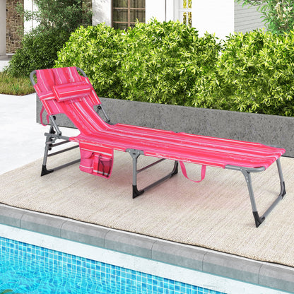 Folding Beach Lounge Chair With Pillow, Pink And White Outdoor Chaise Lounges at Gallery Canada