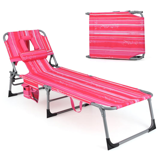 Folding Beach Lounge Chair With Pillow, Pink And White Outdoor Chaise Lounges White & Pink at Gallery Canada
