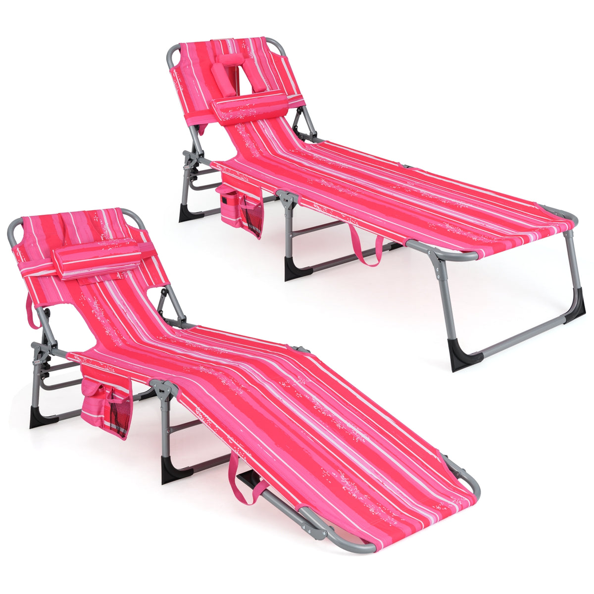 Folding Beach Lounge Chair With Pillow, Pink And White Outdoor Chaise Lounges at Gallery Canada