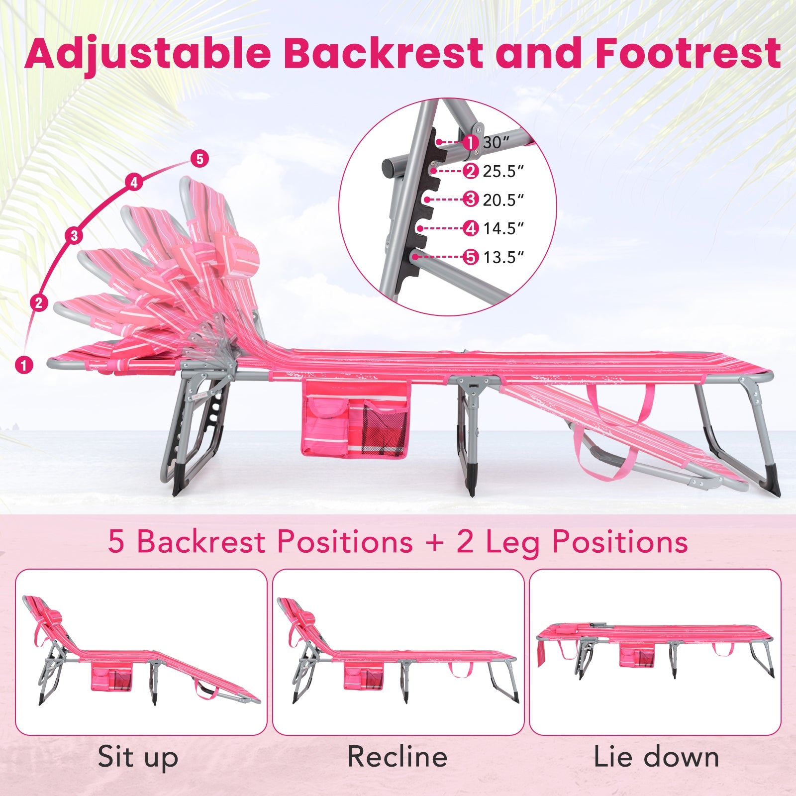 Folding Beach Lounge Chair With Pillow, Pink And White Outdoor Chaise Lounges at Gallery Canada