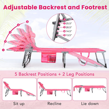 Folding Beach Lounge Chair With Pillow, Pink And White Outdoor Chaise Lounges at Gallery Canada