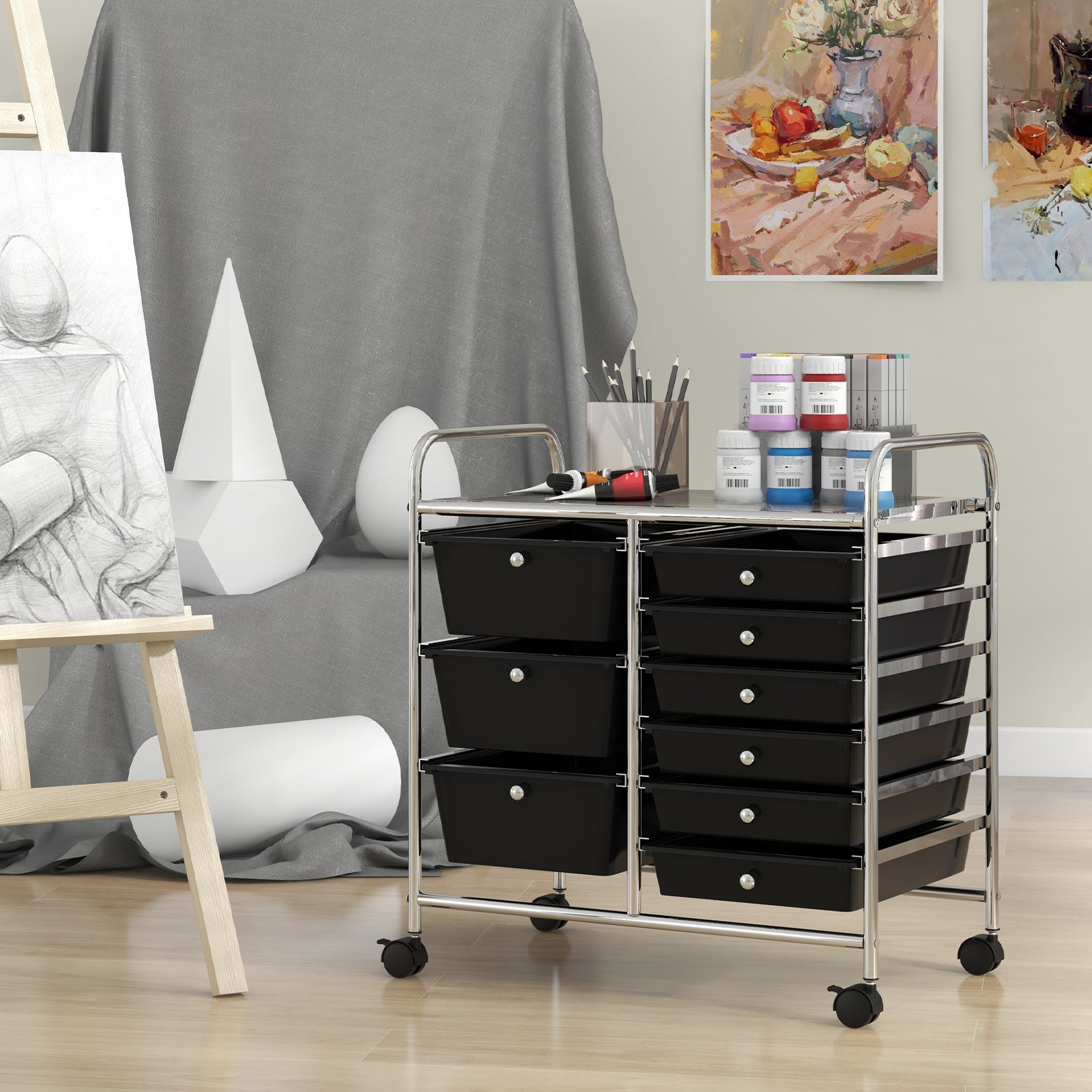 9-Drawer Rolling Storage Cart, Black File Cabinets at Gallery Canada