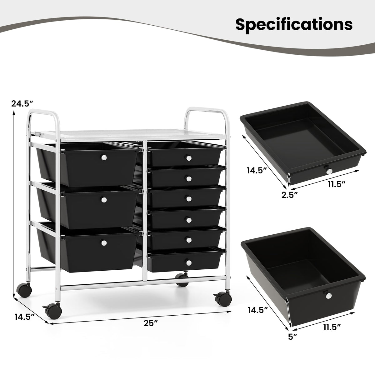 9-Drawer Rolling Storage Cart, Black File Cabinets at Gallery Canada