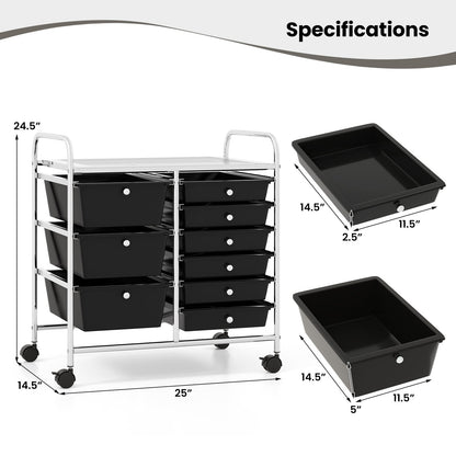 9-Drawer Rolling Storage Cart, Black File Cabinets at Gallery Canada