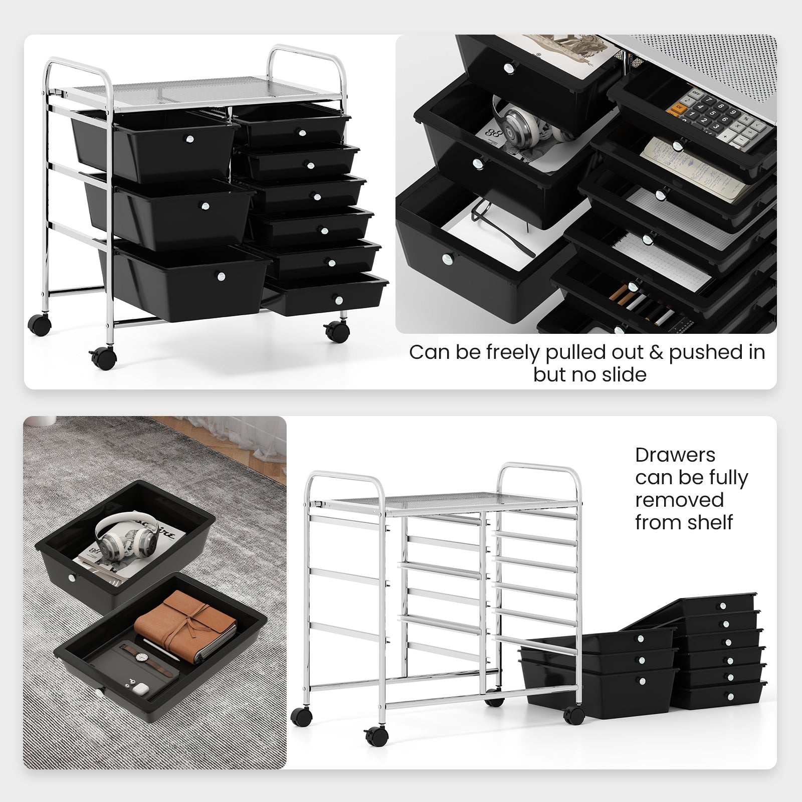9-Drawer Rolling Storage Cart, Black File Cabinets at Gallery Canada