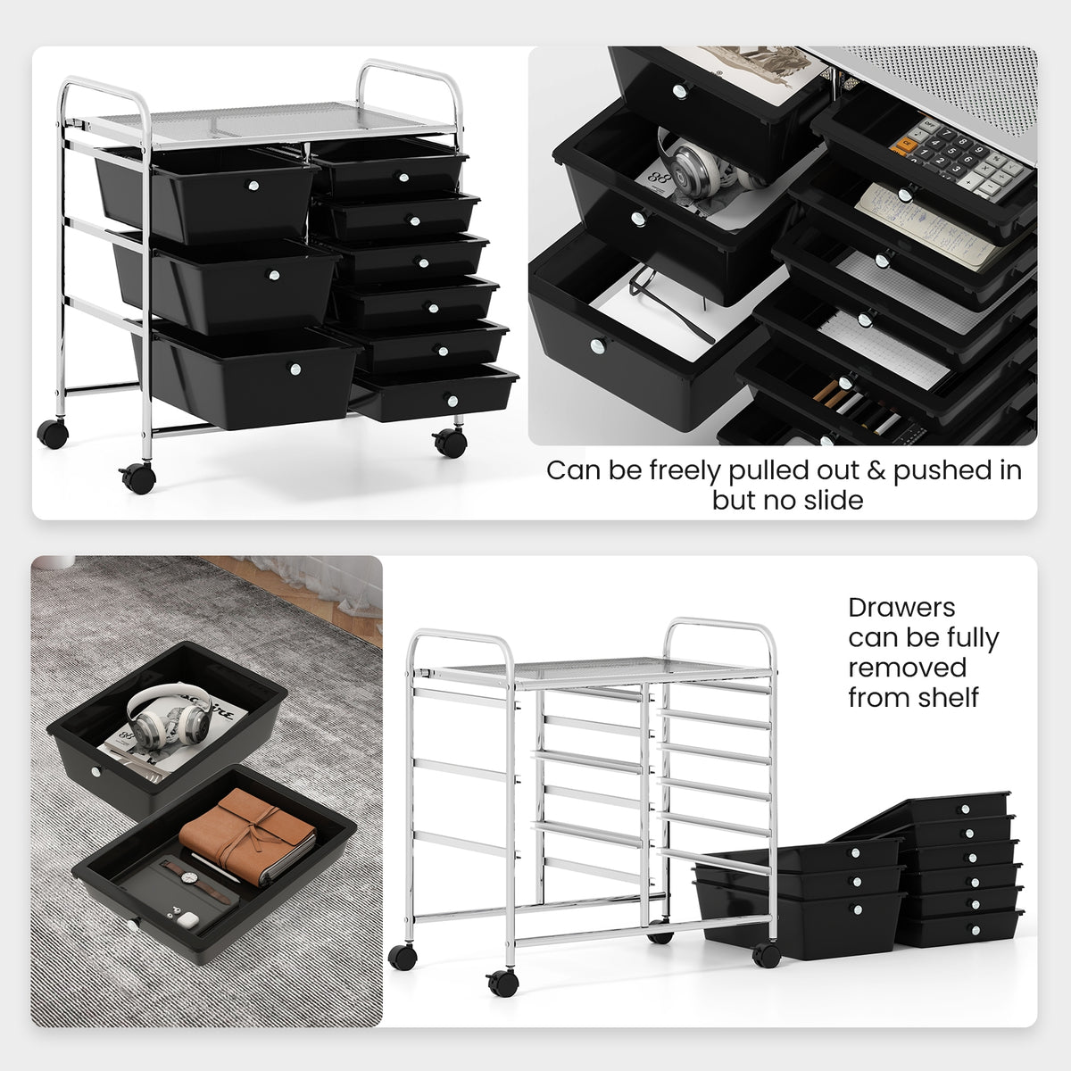 9-Drawer Rolling Storage Cart, Black File Cabinets at Gallery Canada