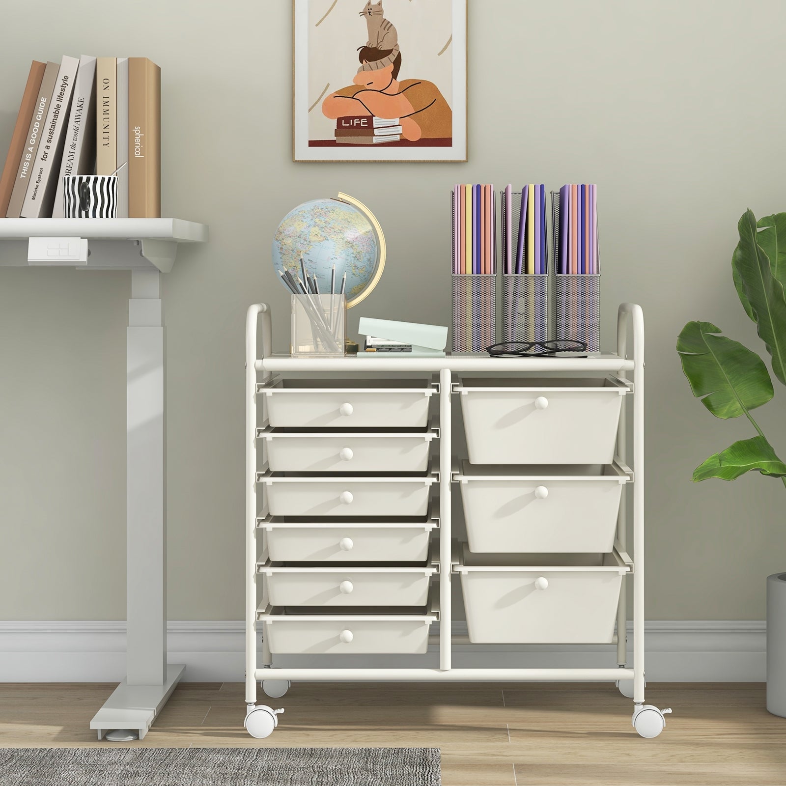 9-Drawer Rolling Storage Cart, Metal Frame, White File Cabinets at Gallery Canada