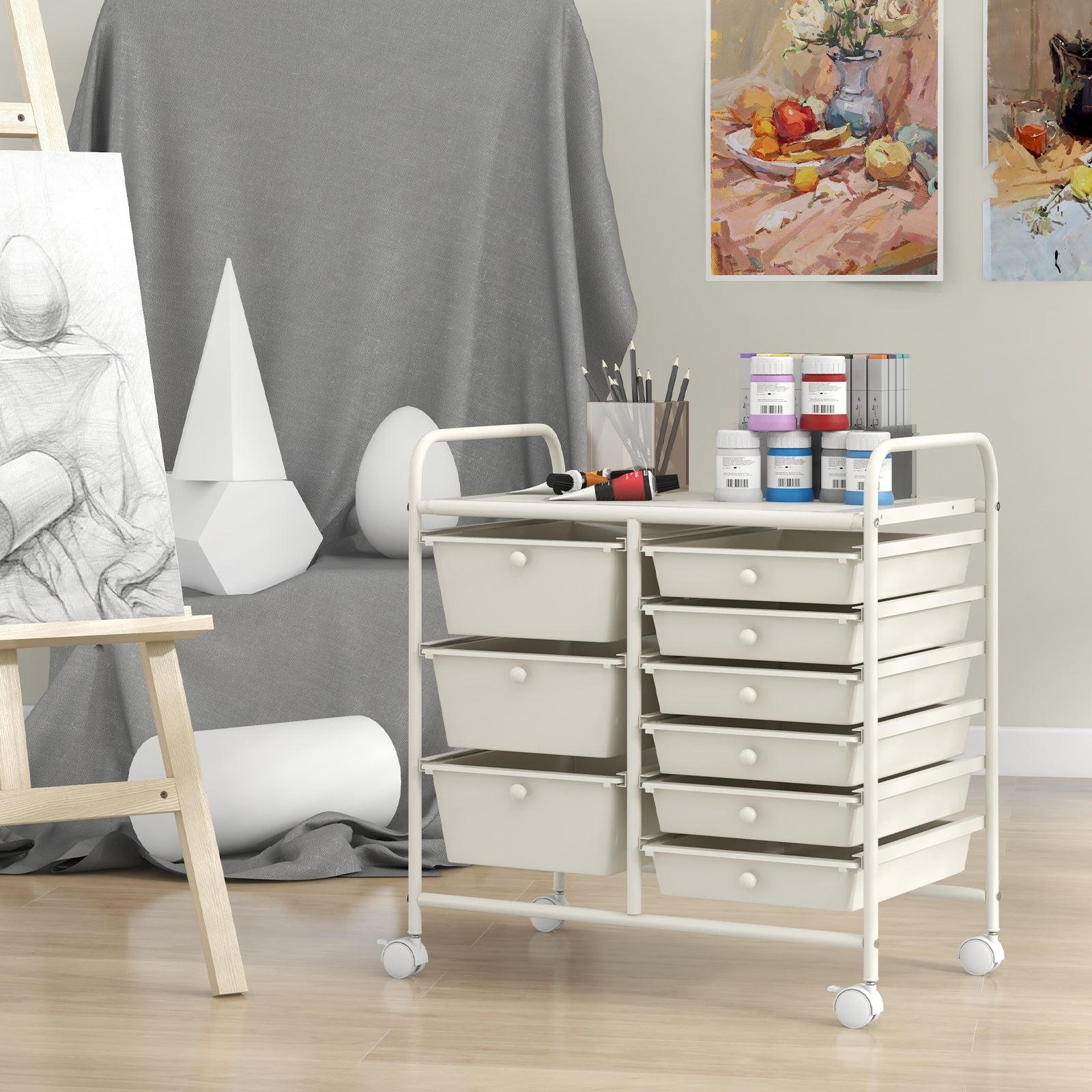 9-Drawer Rolling Storage Cart, Metal Frame, White File Cabinets at Gallery Canada
