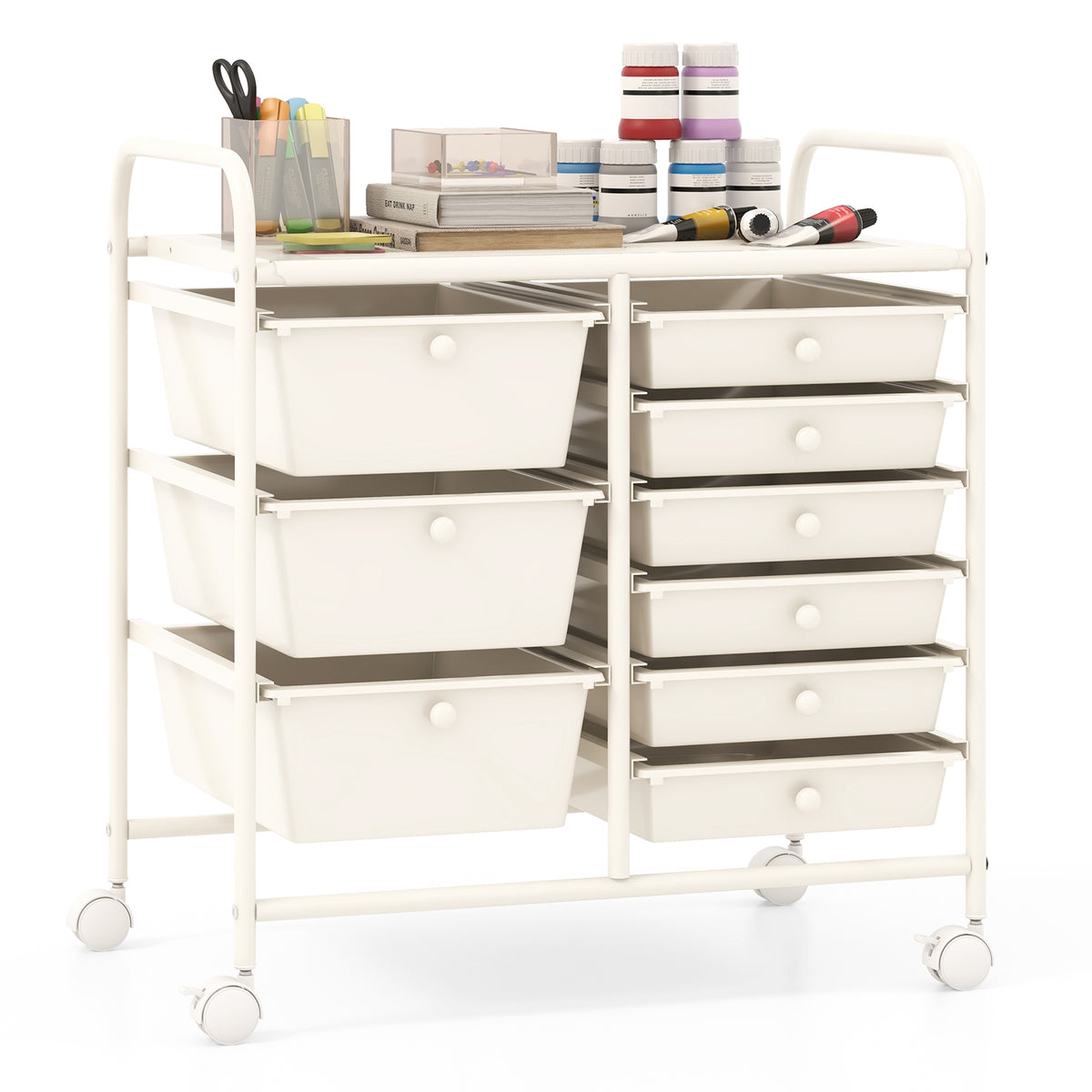 9-Drawer Rolling Storage Cart, Metal Frame, White File Cabinets at Gallery Canada