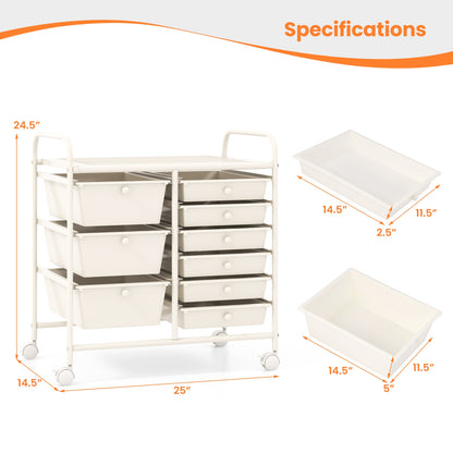 9-Drawer Rolling Storage Cart, Metal Frame, White File Cabinets at Gallery Canada