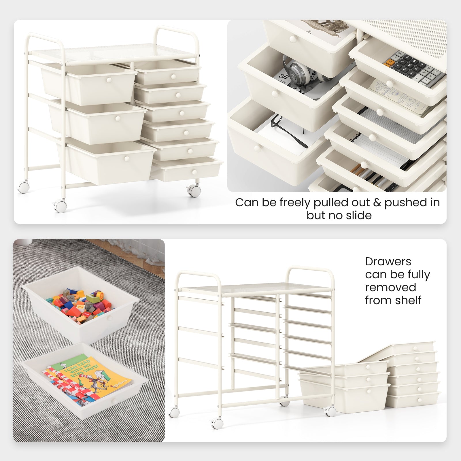 9-Drawer Rolling Storage Cart, Metal Frame, White File Cabinets at Gallery Canada