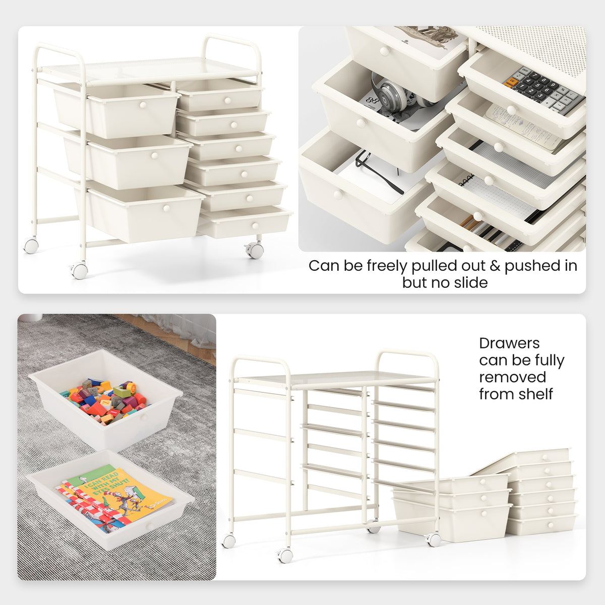 9-Drawer Rolling Storage Cart, Metal Frame, White File Cabinets at Gallery Canada