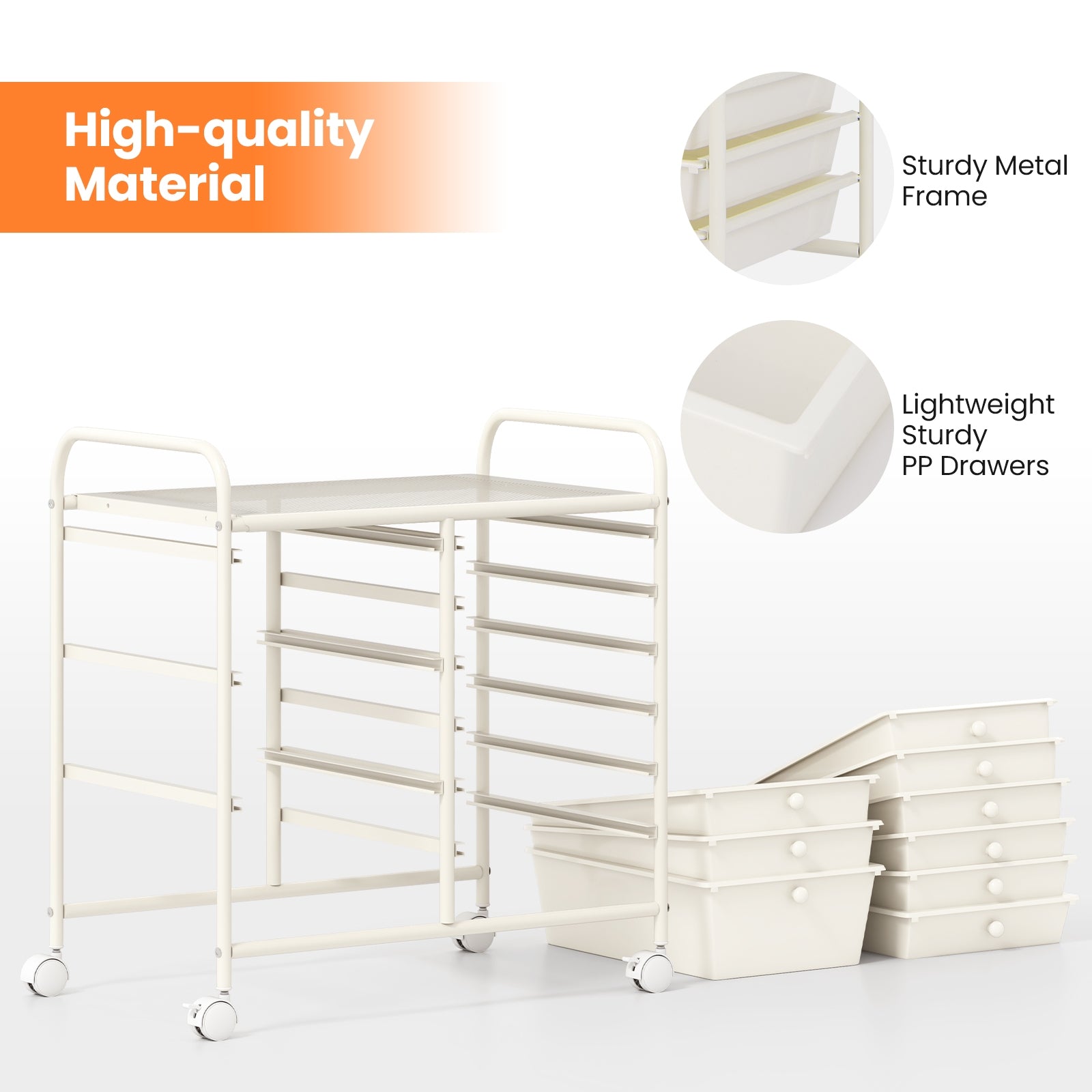9-Drawer Rolling Storage Cart, Metal Frame, White File Cabinets at Gallery Canada