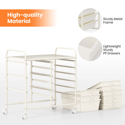 9-Drawer Rolling Storage Cart, Metal Frame, White File Cabinets at Gallery Canada