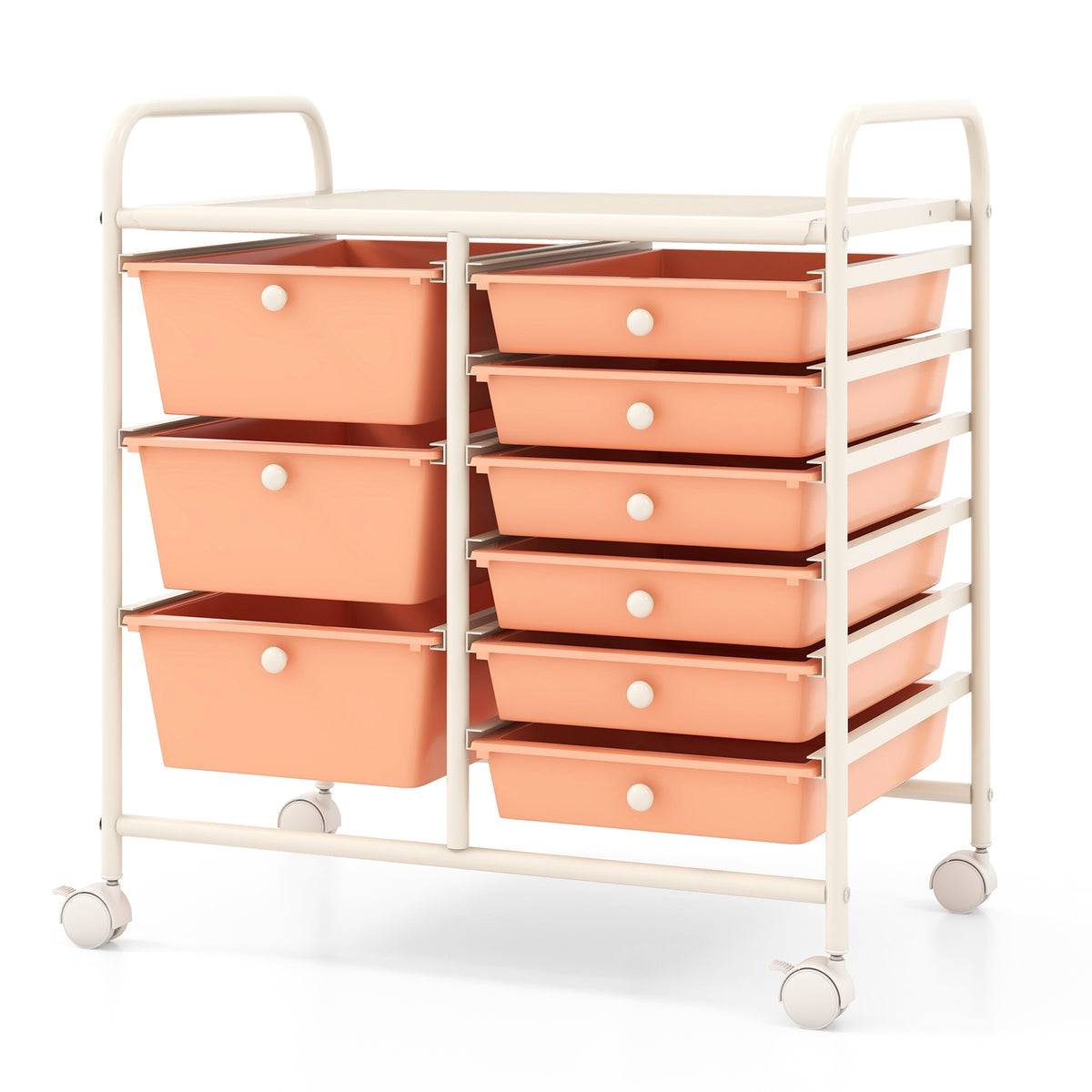 9-Drawer Rolling Storage Cart, Metal Frame, Peach File Cabinets at Gallery Canada
