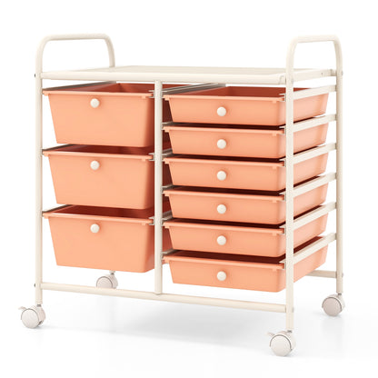 9-Drawer Rolling Storage Cart, Metal Frame, Peach File Cabinets at Gallery Canada